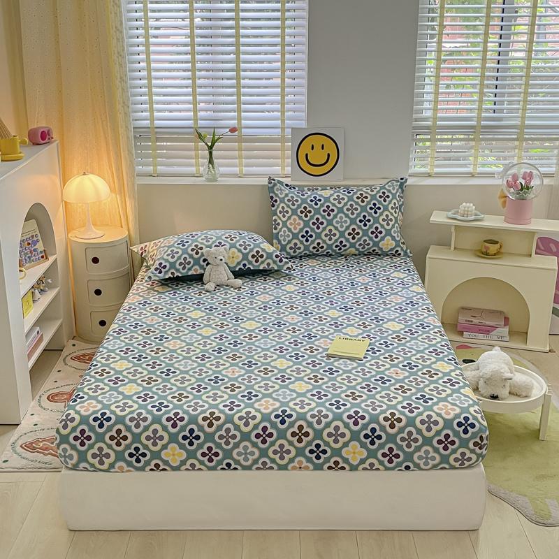 

100%Pure Cotton Fitted Bed Sheet Sets with Pillowcase Flower Printing Bed Cover Single/Queen/King Size fundas de colchón Sheets Single 3pcs