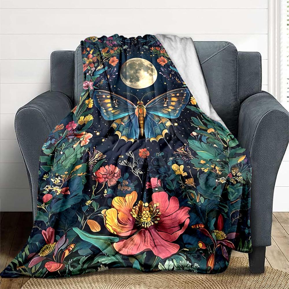 1pc Butterfly Garden Lightweight Flannel Blanket, Comfortable and Warm Blanket, for Office and Camping Sofa Bed, Livingroom196