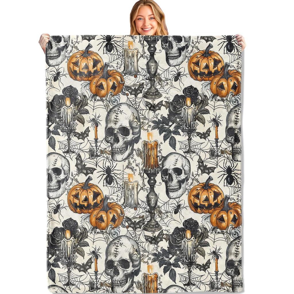 Bohemian Blanket Halloween Gothic Flannel Light Blanket Suitable for Home Office Sofa Decoration