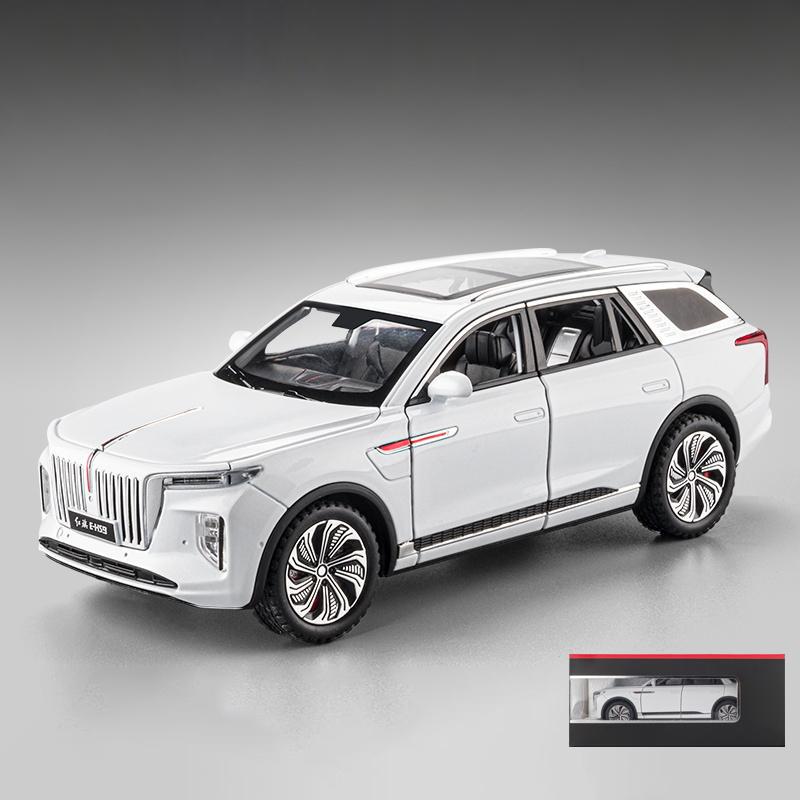 1/24 Hong Qi E-HS9 Pure Electric Large SUV Alloy Metal Diecast Model Home Display Decoration Ornaments Sound and Light Birthday