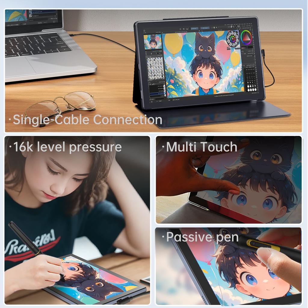 BOSTO BT101A Portable Graphics Drawing Tablet 10.1 Inch IPS Screen Display with Finger Touch