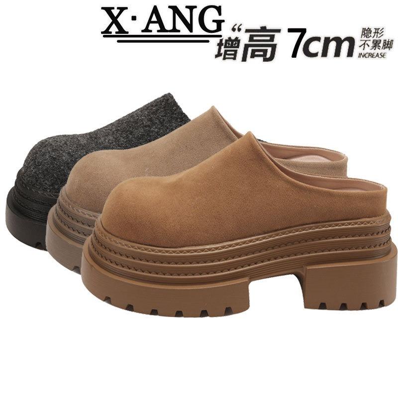 Leather Bag Head Half Slippers Women Wear Spring New Muffin Thick Sole Height Increase Small Women's Shoes