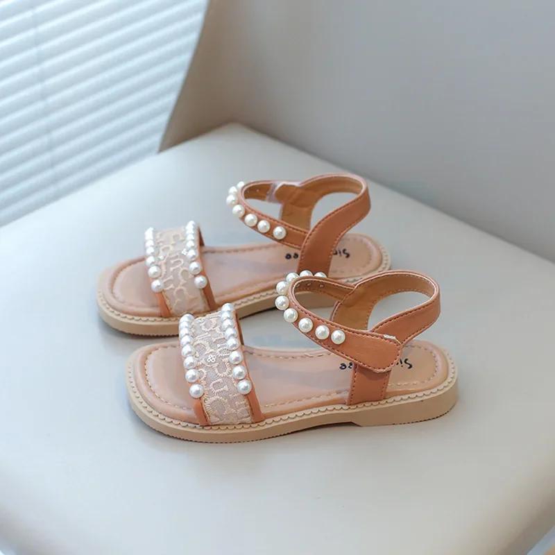 Summer Cute Bead Decoration Comfortable Open Toe Princess Sandals Fashionable Breathable Embroidered Children's Casual Sandals