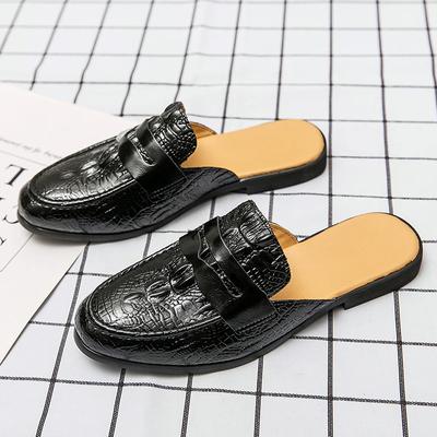 Scarpe Estive Uomo di Alta Qualità Uomo Mezza Pantofola Uomo Pelle Fantasia Coccodrillo Scarpe Casual Mocassini Infradito Scarpe Piatte Leggere