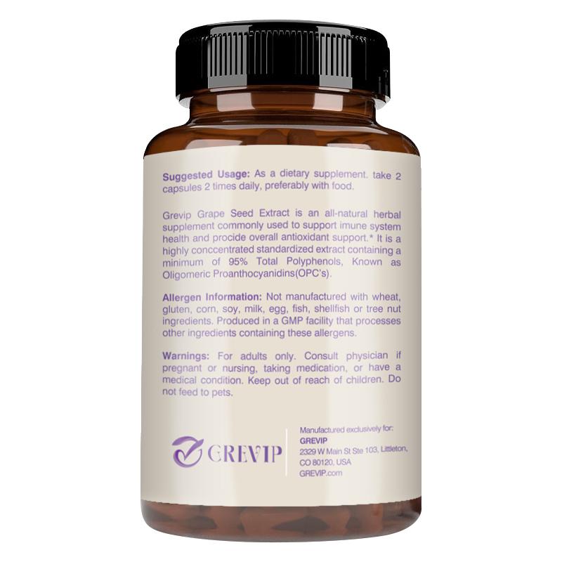 CREVIP High-Content Grape Seed Extract Capsules, Proanthocyanidins, Antioxidant, Suitable for Both Men and Women