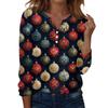 Women's Fashion Casual H Printed V-Neck Long Sleeve Decorative Button T-Shirt Tops