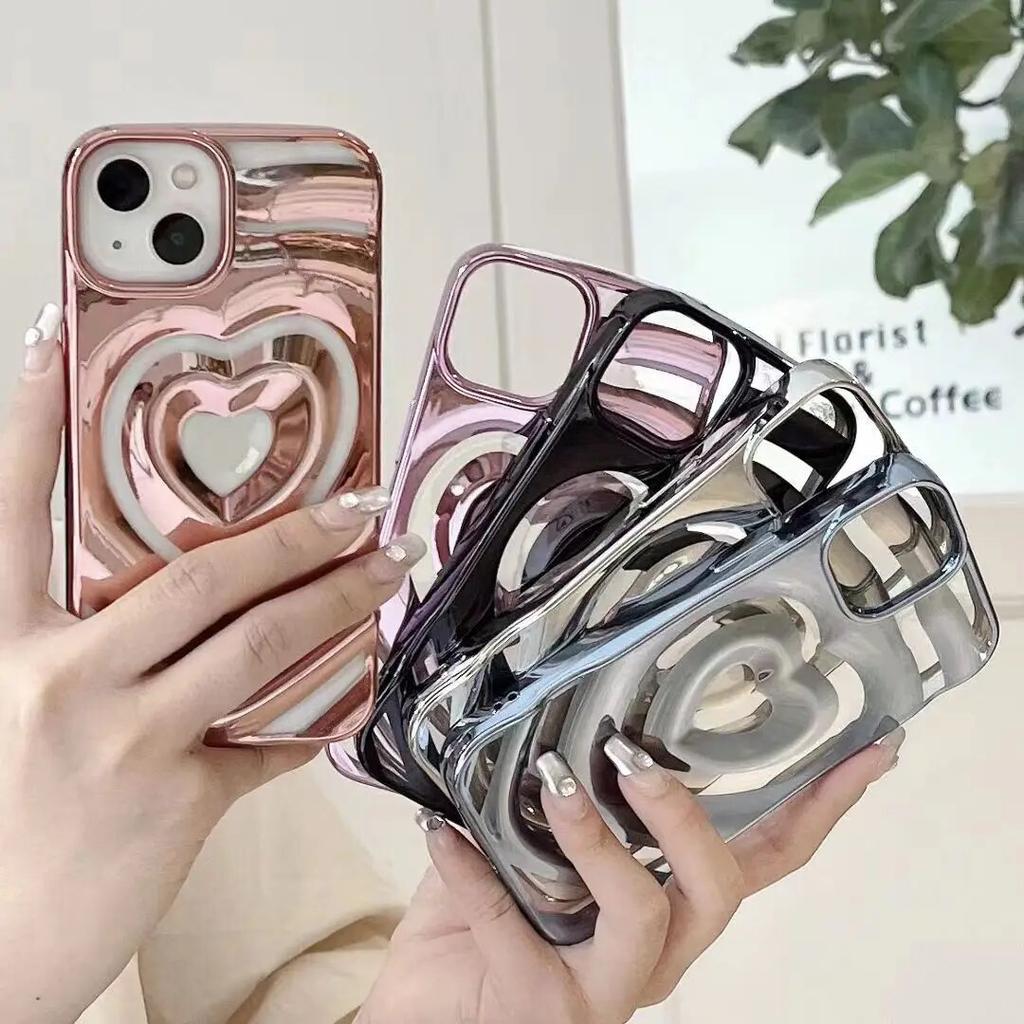 Love Heart Phone Case For iPhone 11 Case iPhone 14 Pro 13 12 Pro Max 13promax Shockproof Silicone Electroplate Bumper Cover Capa