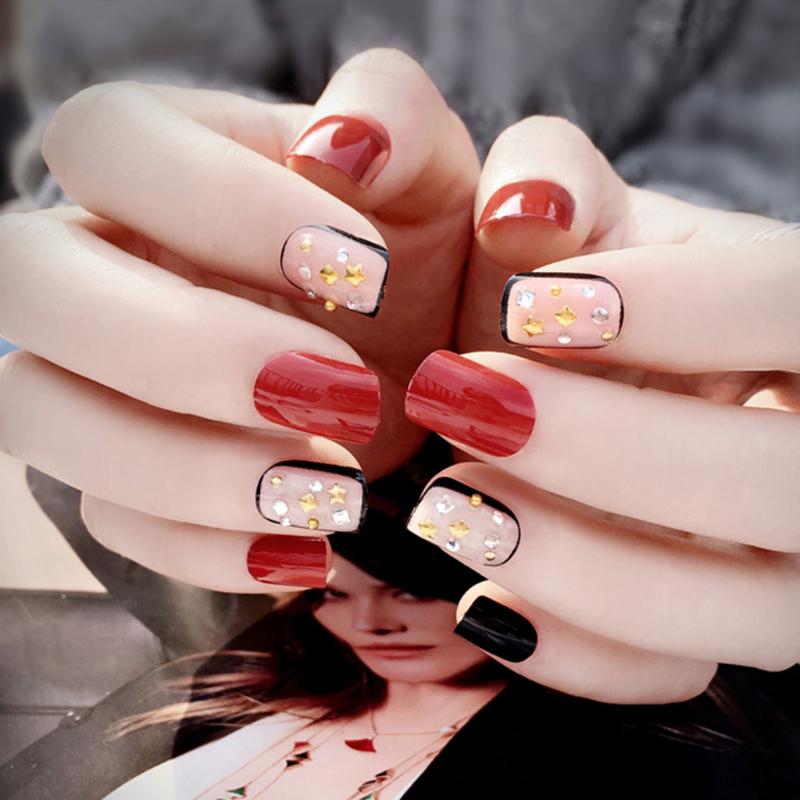 Buy Black Red Acrylic Nail Tips Short False Nails Art Fingernails 24pcs Set C67 At Affordable Prices Free Shipping Real Reviews With Photos Joom
