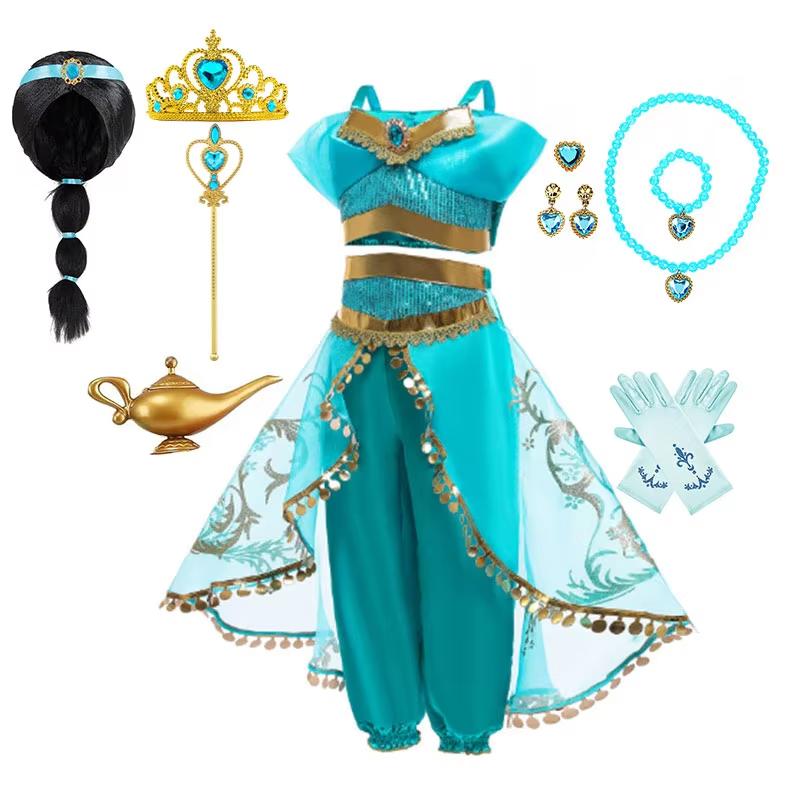 Halloween Arabian Style Princess Costume Kids Jasmine Cosplay Girls Magic Lamp Story Role Play Performance Apparel Dress Set