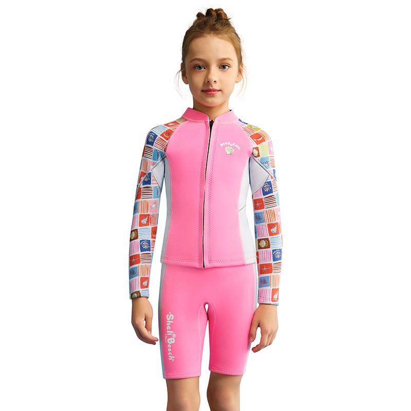 

1.5MM Children s Diving Suit Split Long-sleeved Shorts Warm Girls Swimming Training Surfing Snorkeling M розовый
