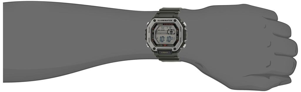 Casio LED Illuminator Second Stopwatch Daily Alarm Watch Modern 10-Year 1/100 Men's MWD-110H-3AV, Green, Green,