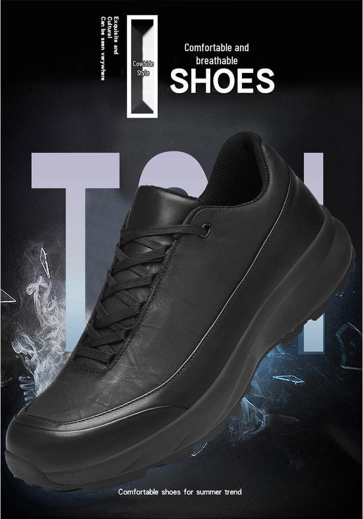Men's Genuine Leather Low-Top Hiking Shoes - Spring/Autumn, Large Size Casual Sports Sneakers