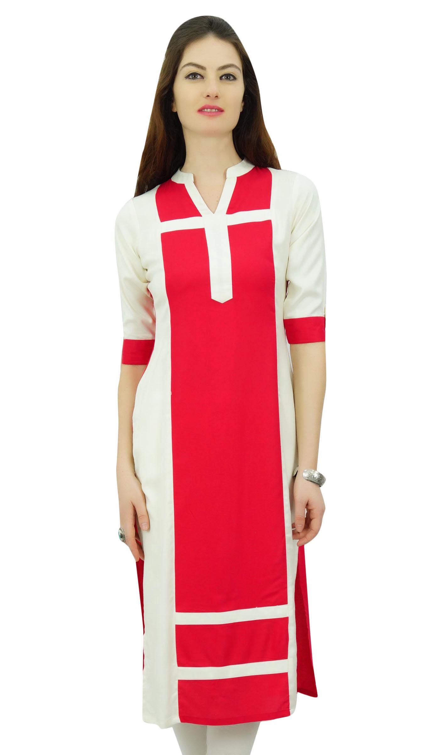 

Phagun Women Rayon Straight Pannel Kurta Kurti 3 4 Sleeve Casual Summer Tunic 8 білий