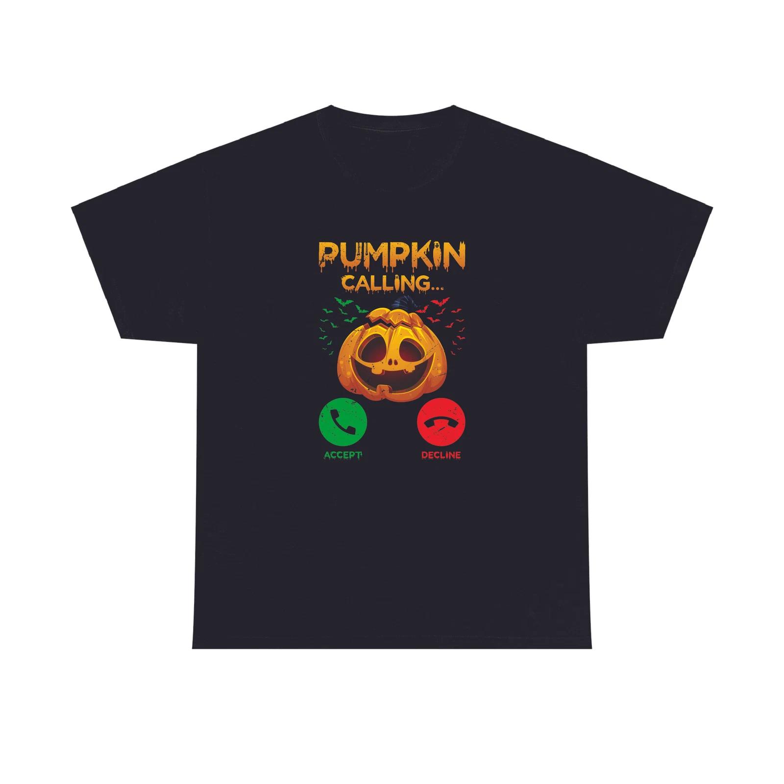 Pumpkin calling Halloween 100% Cotton T-shirt Mens Womens Tees Top, Halloween season, Scary pumpkin Unisex TeeTop 2XL