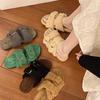 Muffin thick bottom one word fluffy slippers women wear 2025 autumn and winter new Internet celebrity fairy wind heightened plush half drag
