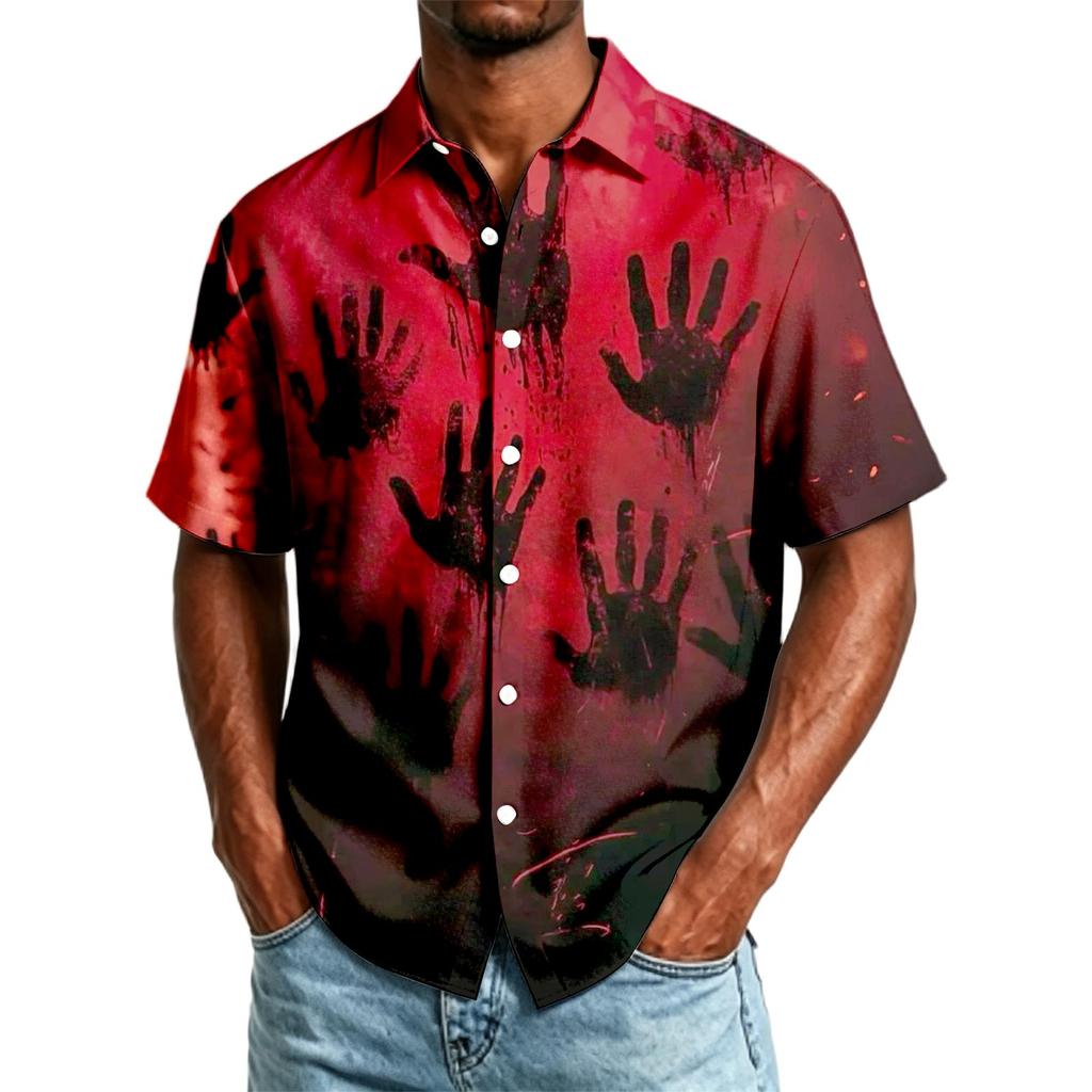 Men's Casual Short Sleeve Halloween Printed Shirt
