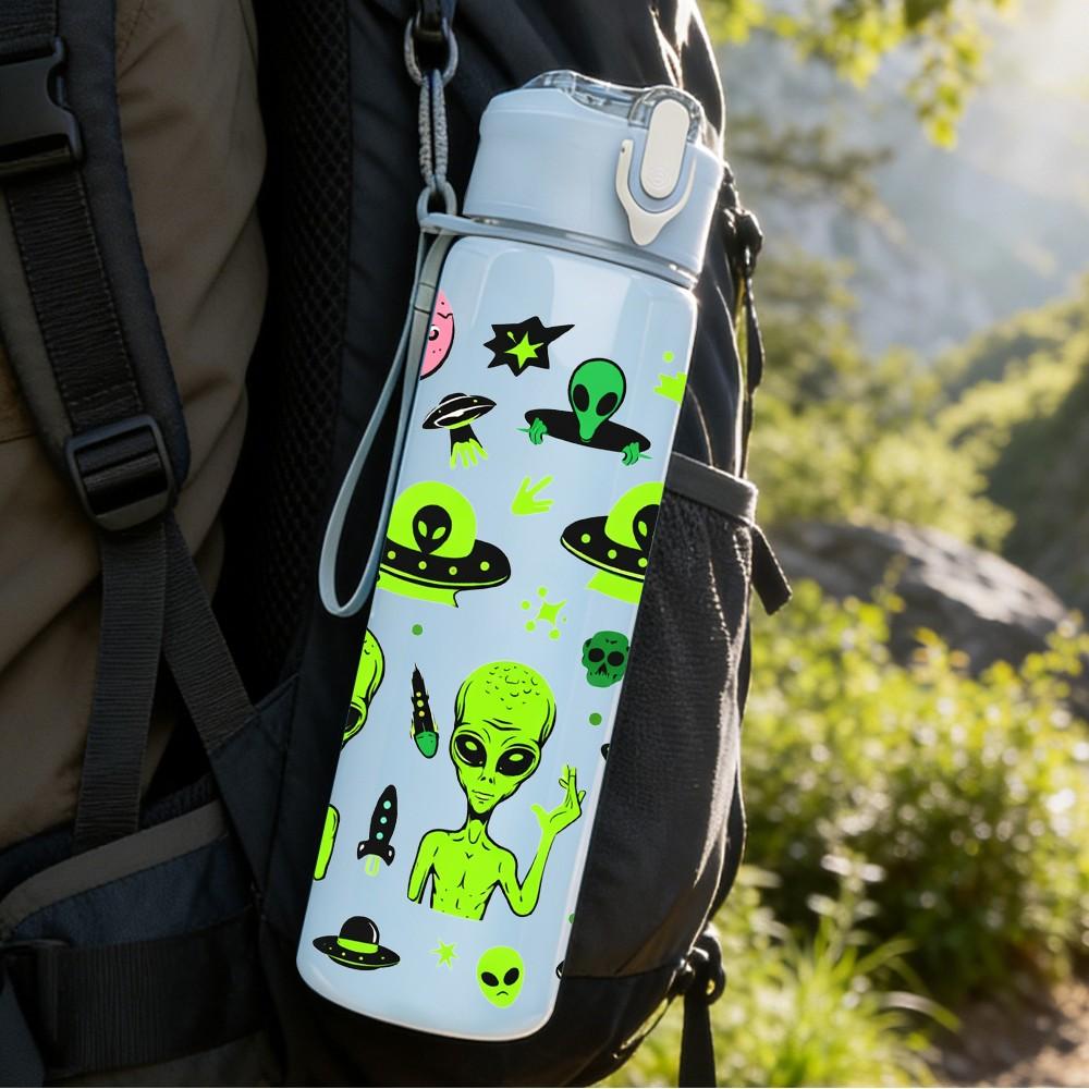 1PC Alien Monster Cartoon Character 750ml Color Plastic Sports Water Bottle Leakproof Flip Straw Lid Suitable for Sports Office Home Use
