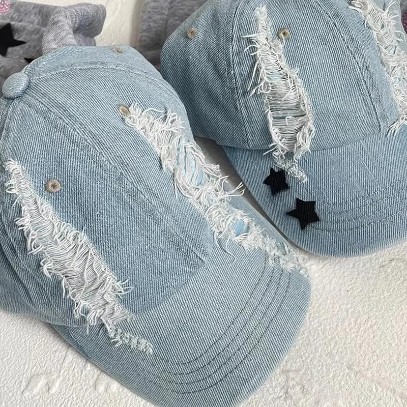Y2K Style Denim Blue Baseball Cap Newjeans Minji Haerin Omg Stage Long Rabbit Ear Hat Fashion Hip-Pop Cap Couple Birthday Gifts