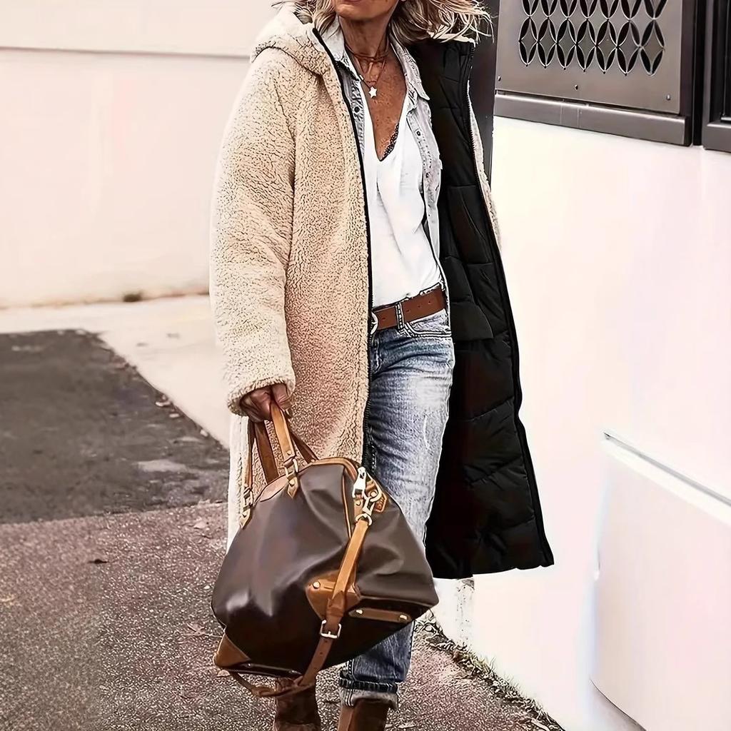 Women's Hooded Reversible Puffer Coat Zip‑Up Thick Warm Loose Mid‑Long Winter Cotton Jacket