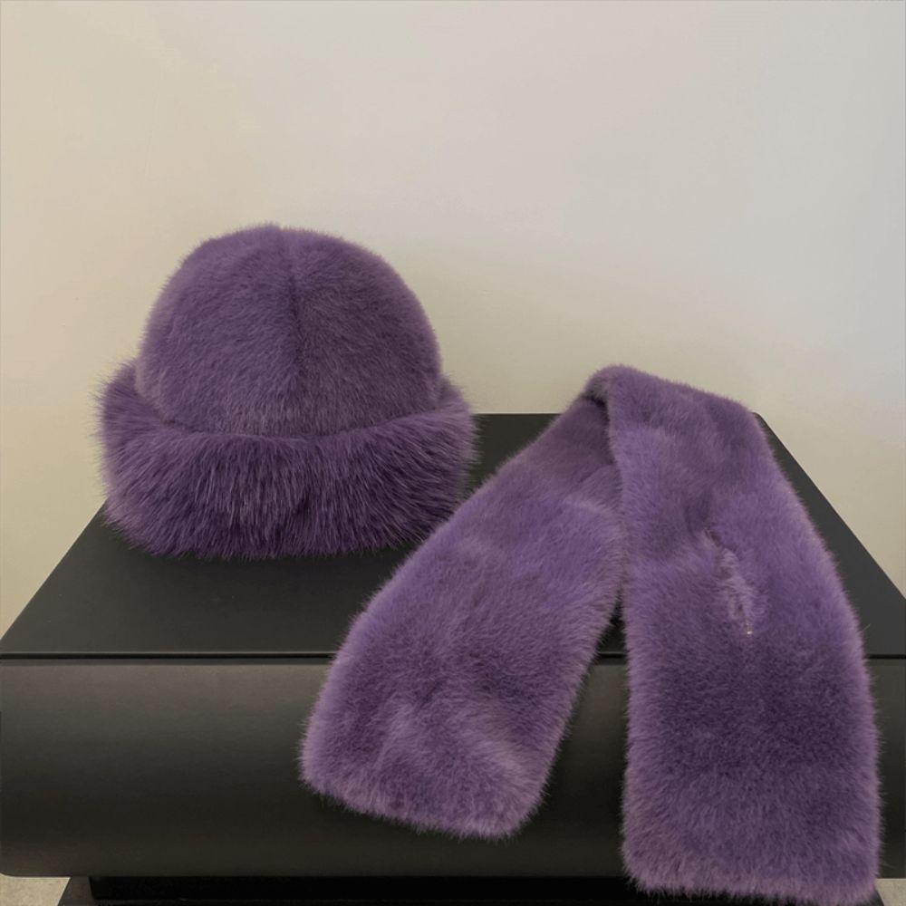 Autumn And Winter Fluffy Caps And Scarves Korean Style Plush Skiing Riding Warm Bucket Hat Snood Scarves Christmas Gift