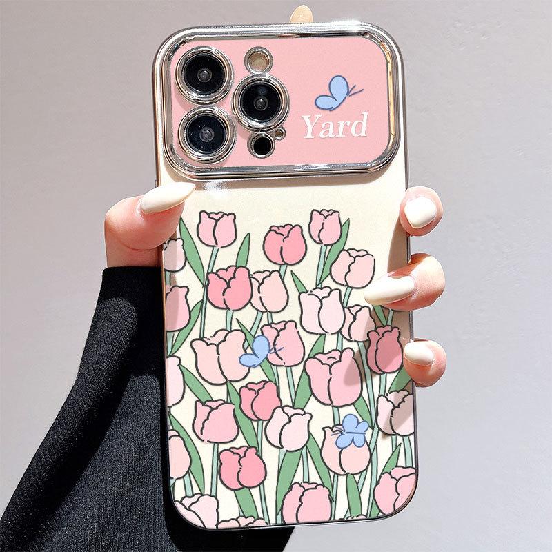Large Windows Suitable for Apple 12PRO Electroplated Flower Mobile Phone Case IPhone 15XSMAX Protective Case Anti Fall Oil Painting