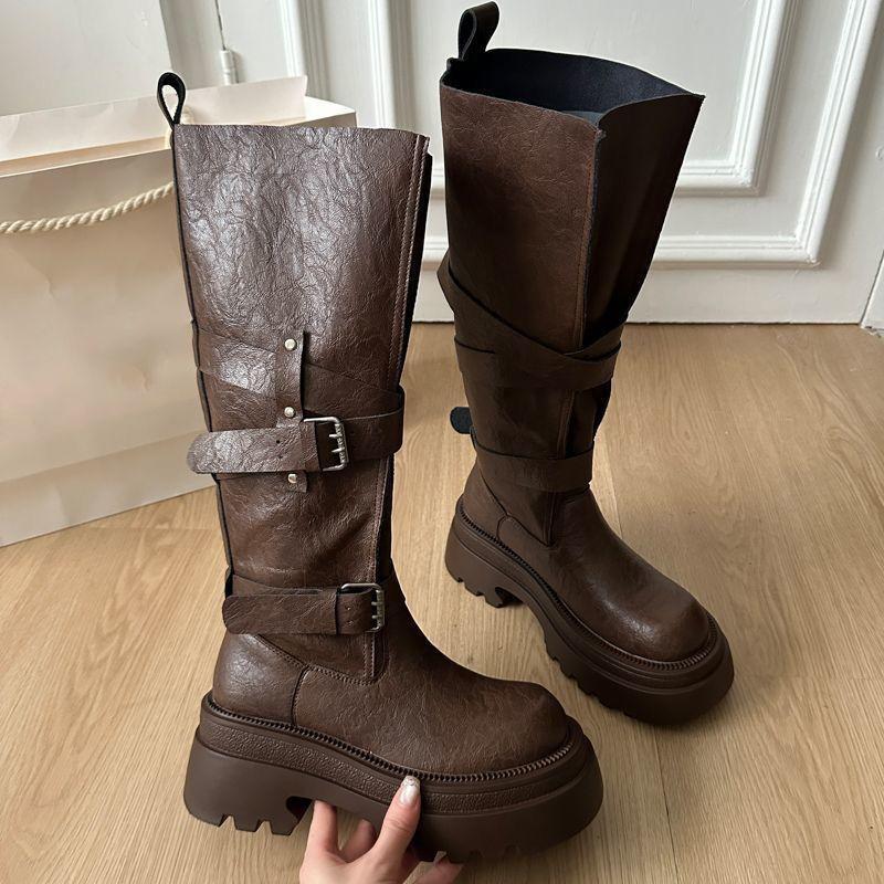 Women's French Retro Heightened Platform Boots But Knee Boots Western Thick Heel High Knight Boots Winter New Models