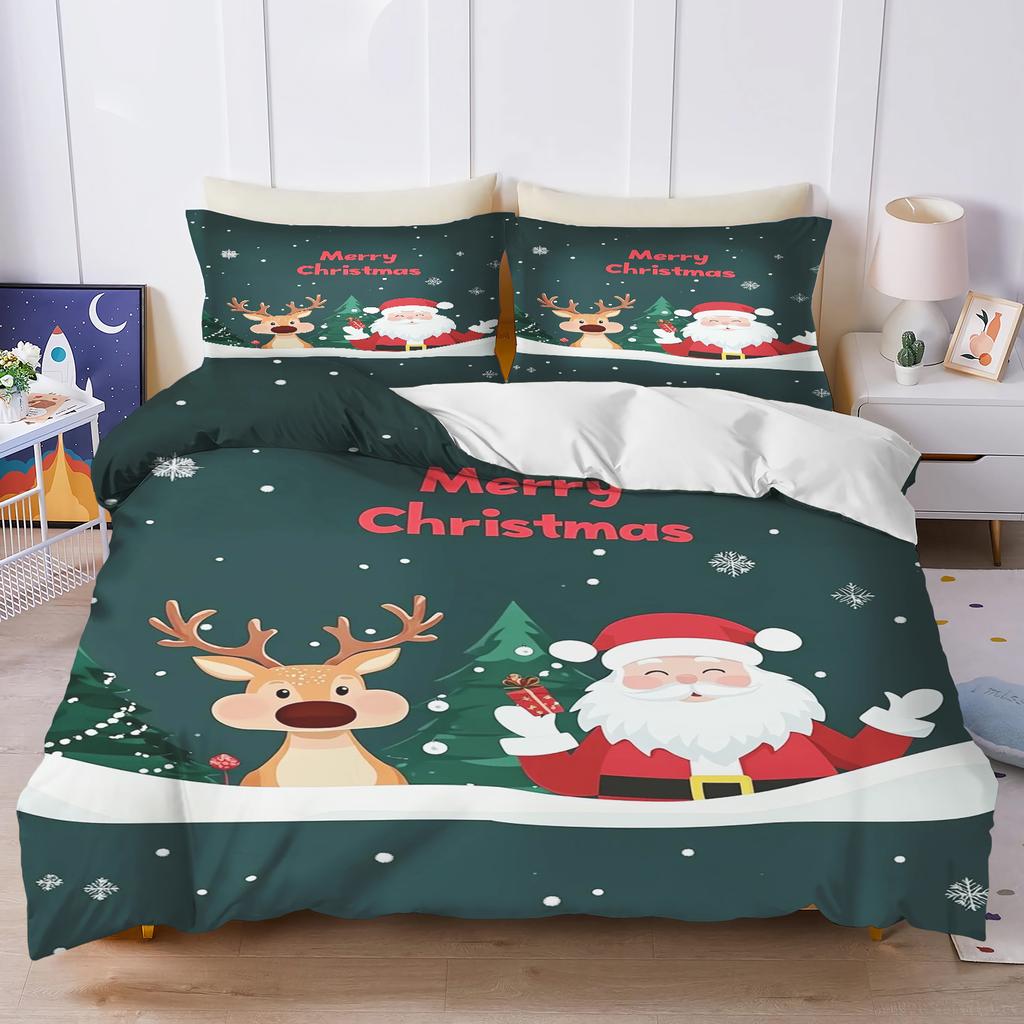 Gingerbread Man Santa Claus  Christmas Tree Reindeer Anime Printed Bedding Set Duvet Cover Queen Cotton Cute Cartoon Quilt Cover
