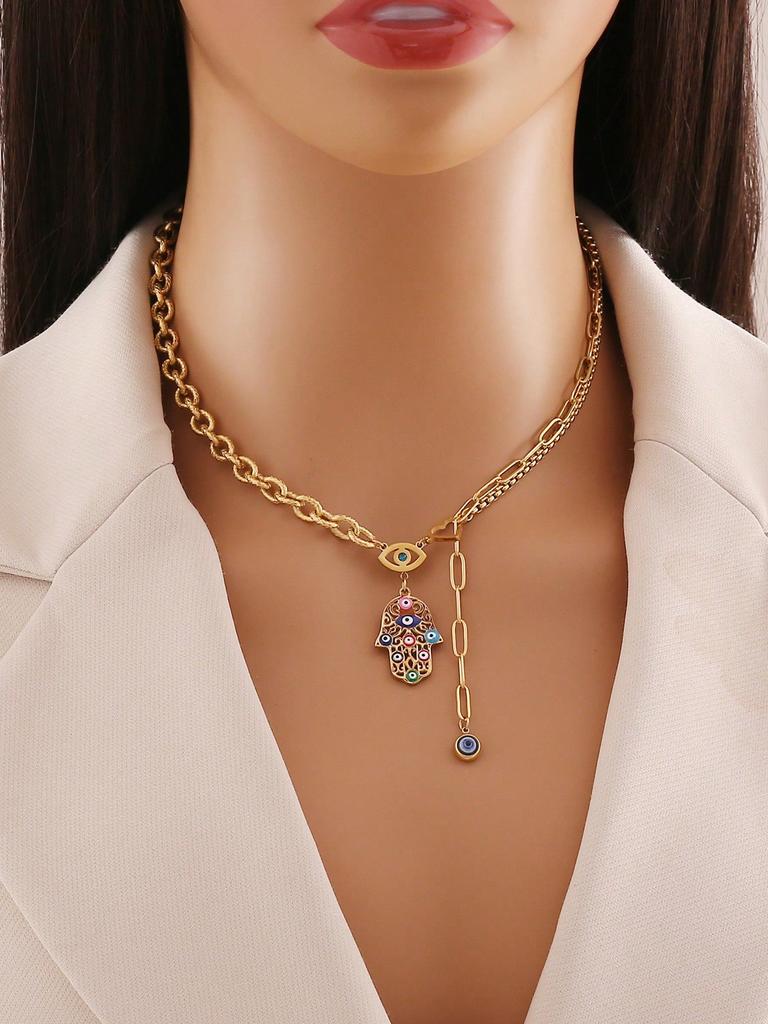 1 piece oil drop eye jewelry hand shaped pendant necklace, suitable for women's daily wear