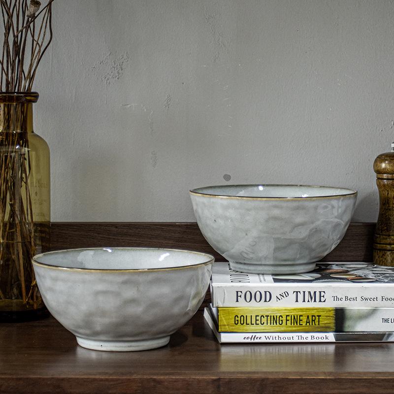 High Feet, Round Belly, Large Noodle Bowl, Japanese-Style Ceramic Bowl, Household Soup Bowl, Vegetable Bowl, Retro Style Ramen Bowl, Tableware, Large