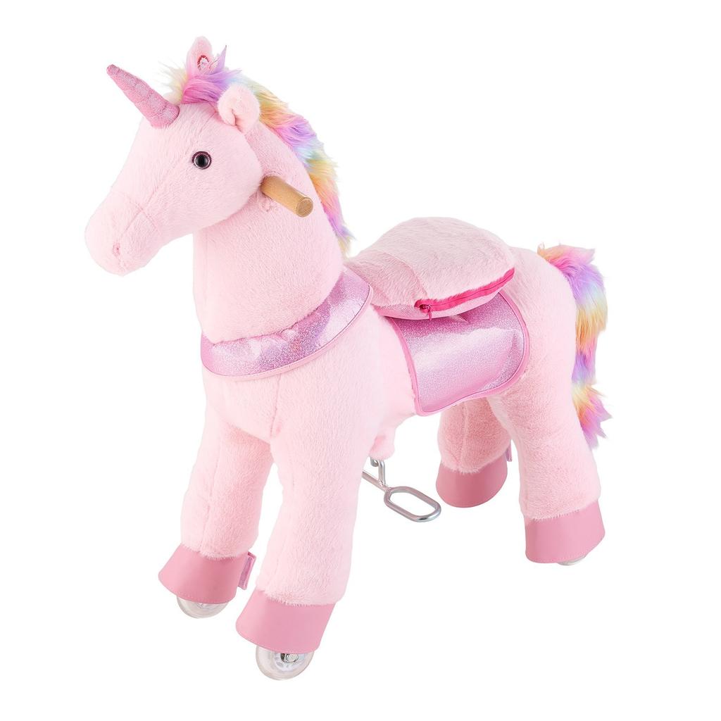 Ride On Horse, Riding Pink Unicorn Toys for Kids, No Battery Required, Smooth Wheels with Anti-Roll Stop Ring, Upgraded Raised Seat, Handles, Pedals,
