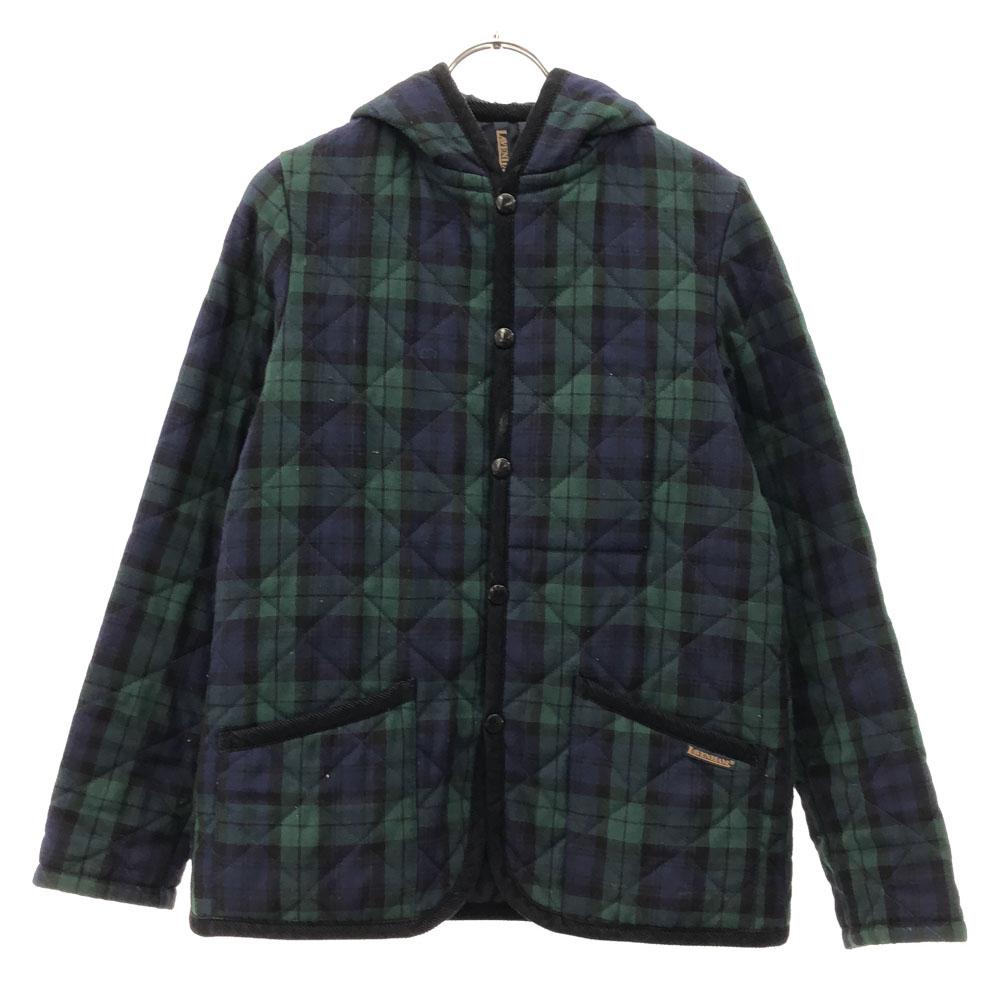 LAVENHAM Check Pattern Hooded Quilted jacket 36 Green x navy Men's Used