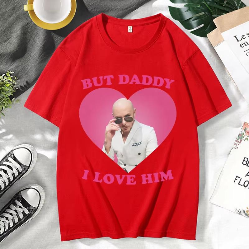 Lustiges I Love Him Mr Pitbull Worldwide Bedrucktes T-Shirt Herren Lässig Vintage Baumwolle Kurzarm Gothic Übergroße T-Shirts Männlich