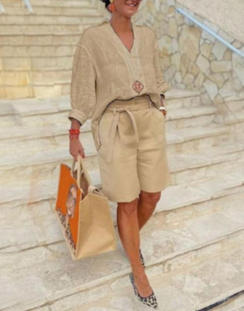 2024 Summer European & American Cotton Linen Women's Casual Loose Two-piece Set