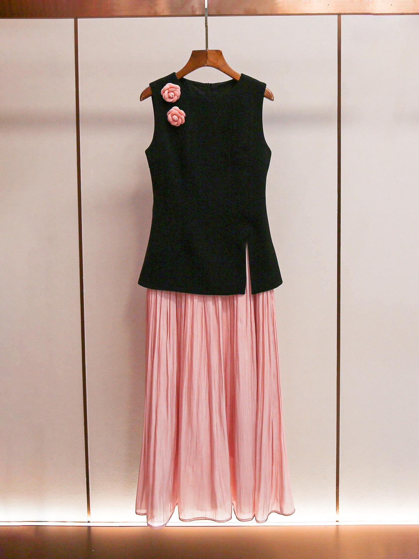 Lady s Spring/Summer Patchwork Vest Dress – Elegant Fake Two-Piece Style Small