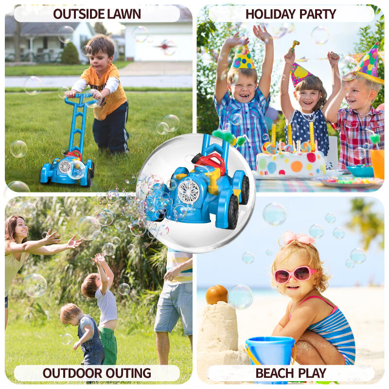 12 Holes Lawn Mower Automatic Bubble Machine Cart Lights Hand Trolley Soap Bubble Blowing Outdoor Kids Toys Walker Game Gifts