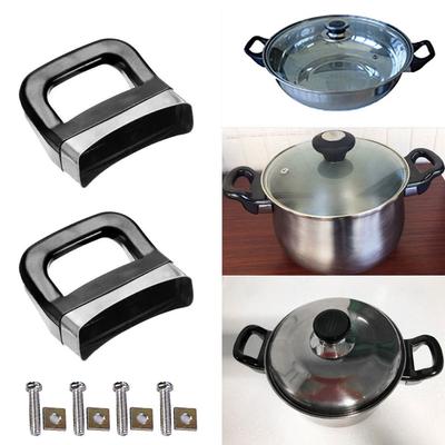 2 utensili da cucina neri con viti, impugnatura in bachelite, accessori per pentole, maniglie laterali
