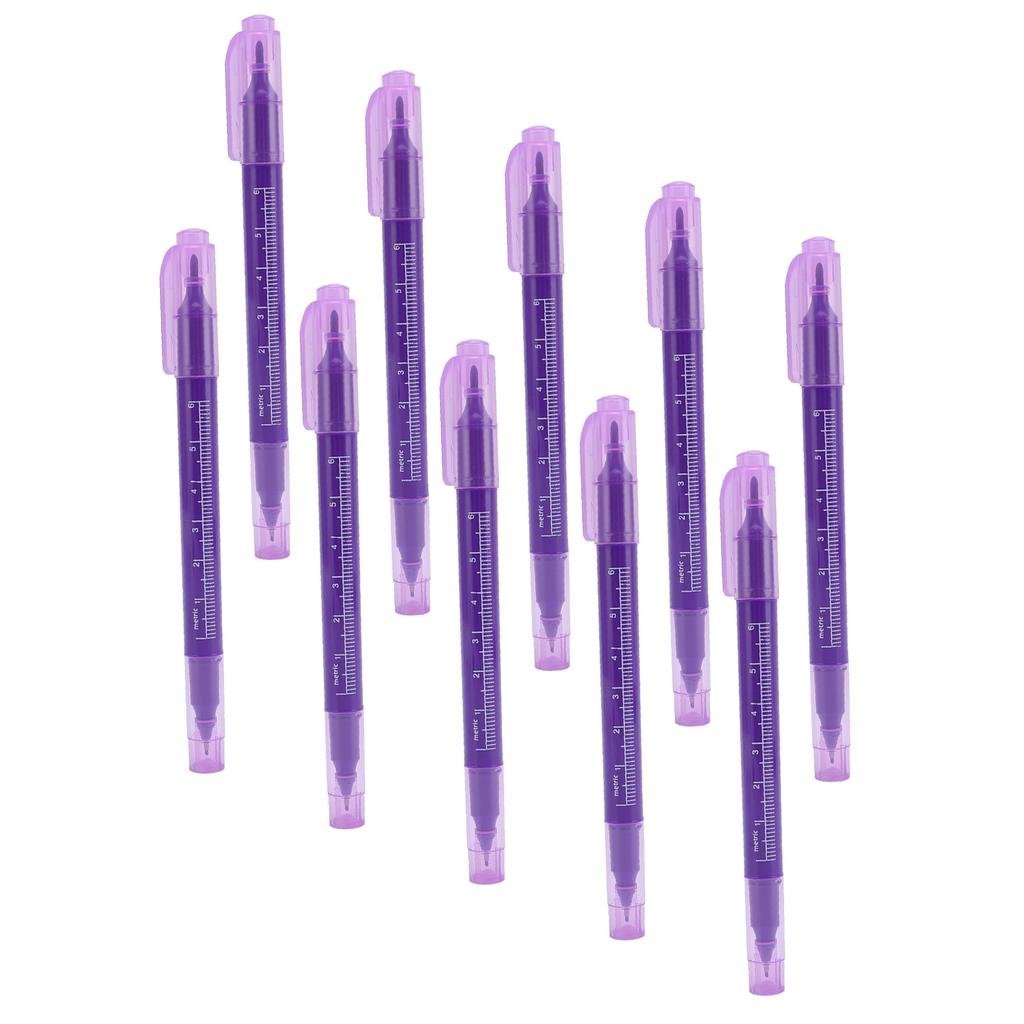 10er Set Lila Stift Hautmarker Augenbrauen Mess-Positionierungsset Doppelkopf-Markierstift mit Lineal für Schönheitssalon