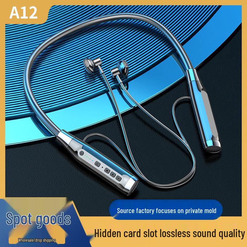 A12 Wireless Neckband Headphones: Half In-Ear, Long Standby, Card Slot, Sports Model