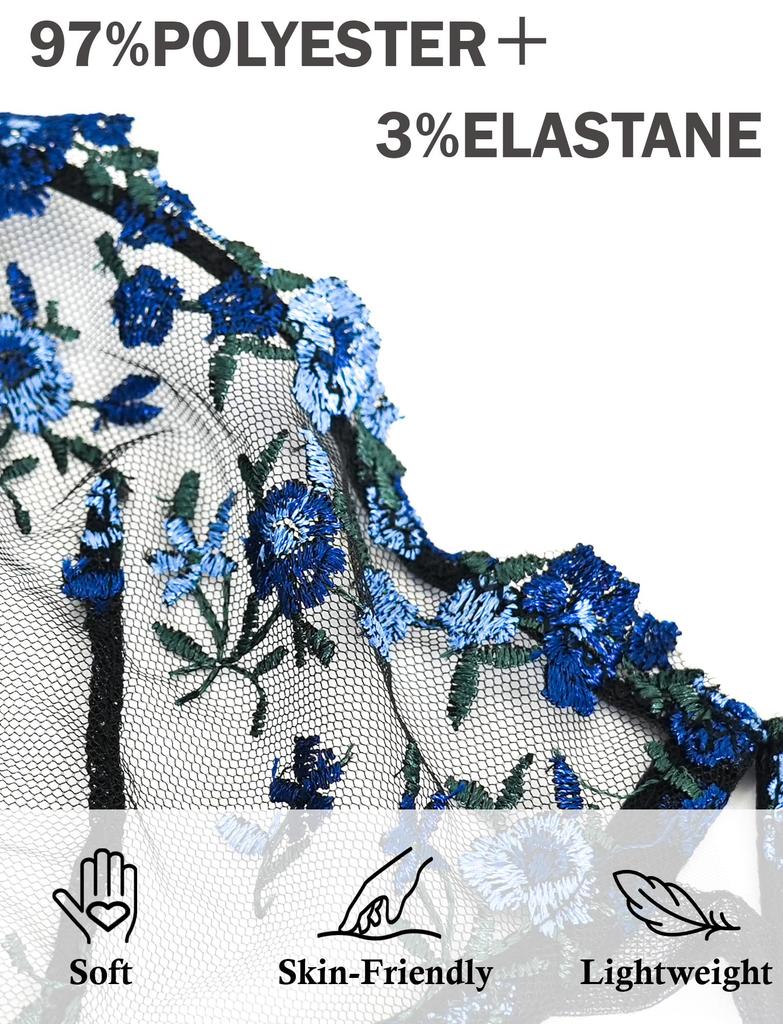 Floral Lingerie Bra and Shorts Lace Padless Beautiful XL [Maeau] See-Through Set, Underwear, Women's Innerwear, Sexy, Embroidered, Bra, Sheer, Thin,