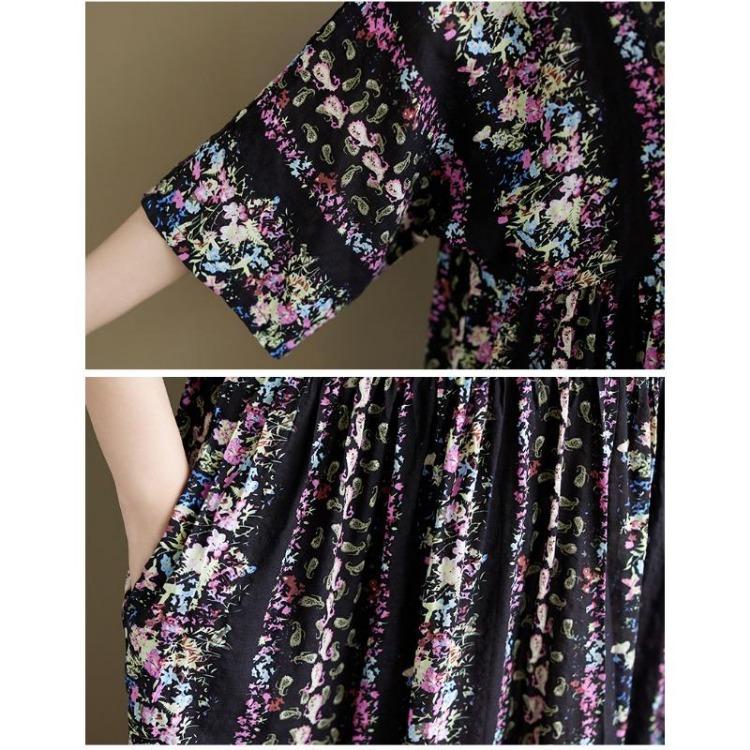 New Vintage Casual Loose Maxi Dress Plus Size Women Summer Short Sleeve Basic Dress