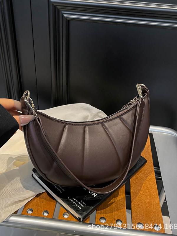 Solid Color Croissant Casual Embossed Shoulder Bag - 2025 Trend Autumn/Winter Fashion