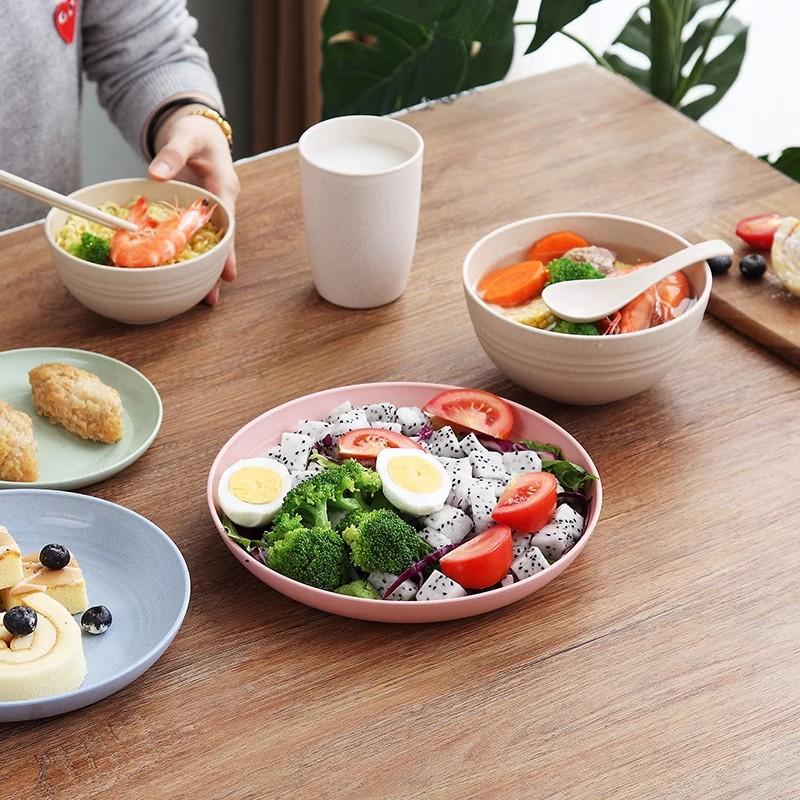 4Pcs Dinner Dishes Wheat Straw Dinner Plates Set Eco Friendly Full Tableware Of Plates Set Kitchen Accessories Plates Dinnerware