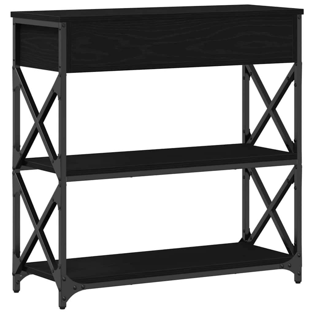 Console Table with Shelf Black Oak Effect 75 X 28 X 75 Cm
