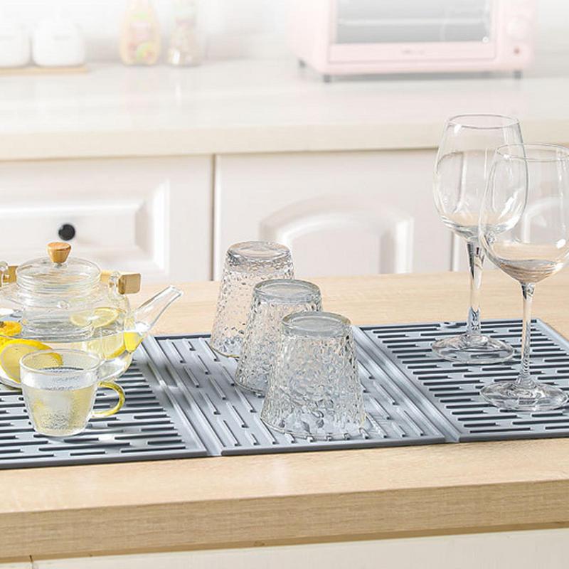Dish Drying Pad Tri-Fold Thickened Drain Pad Insulation Pad Multi-functional Non-slip Heat Resistant Dish Drying Mats For