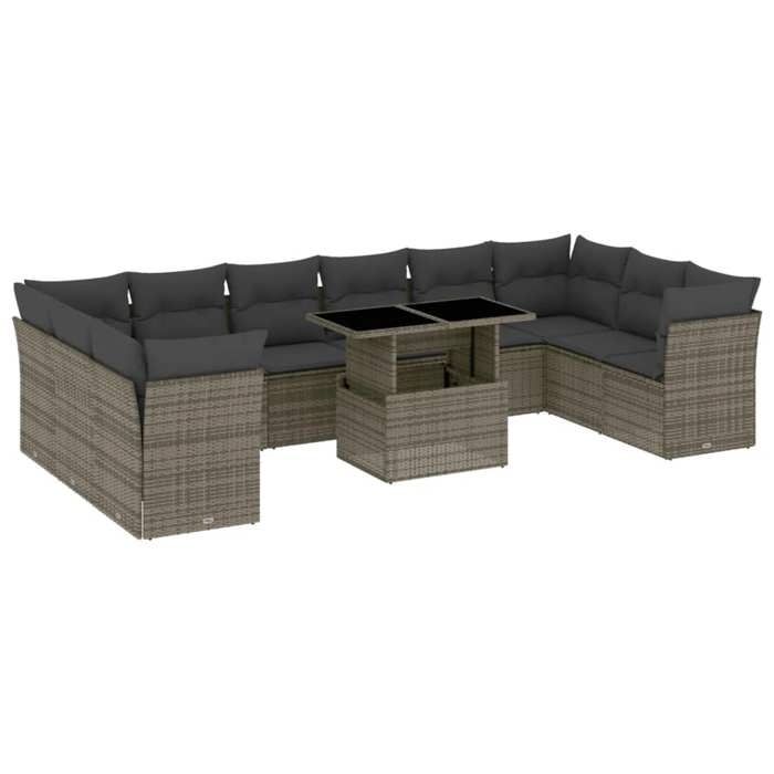 VidaXL Garden Lounge Set 11 Pcs with Grey Cushions Wicker 3266860