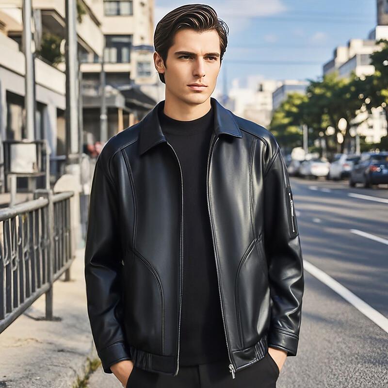 Futian Men's Sheepskin Goose Down Lapel Leather Jacket