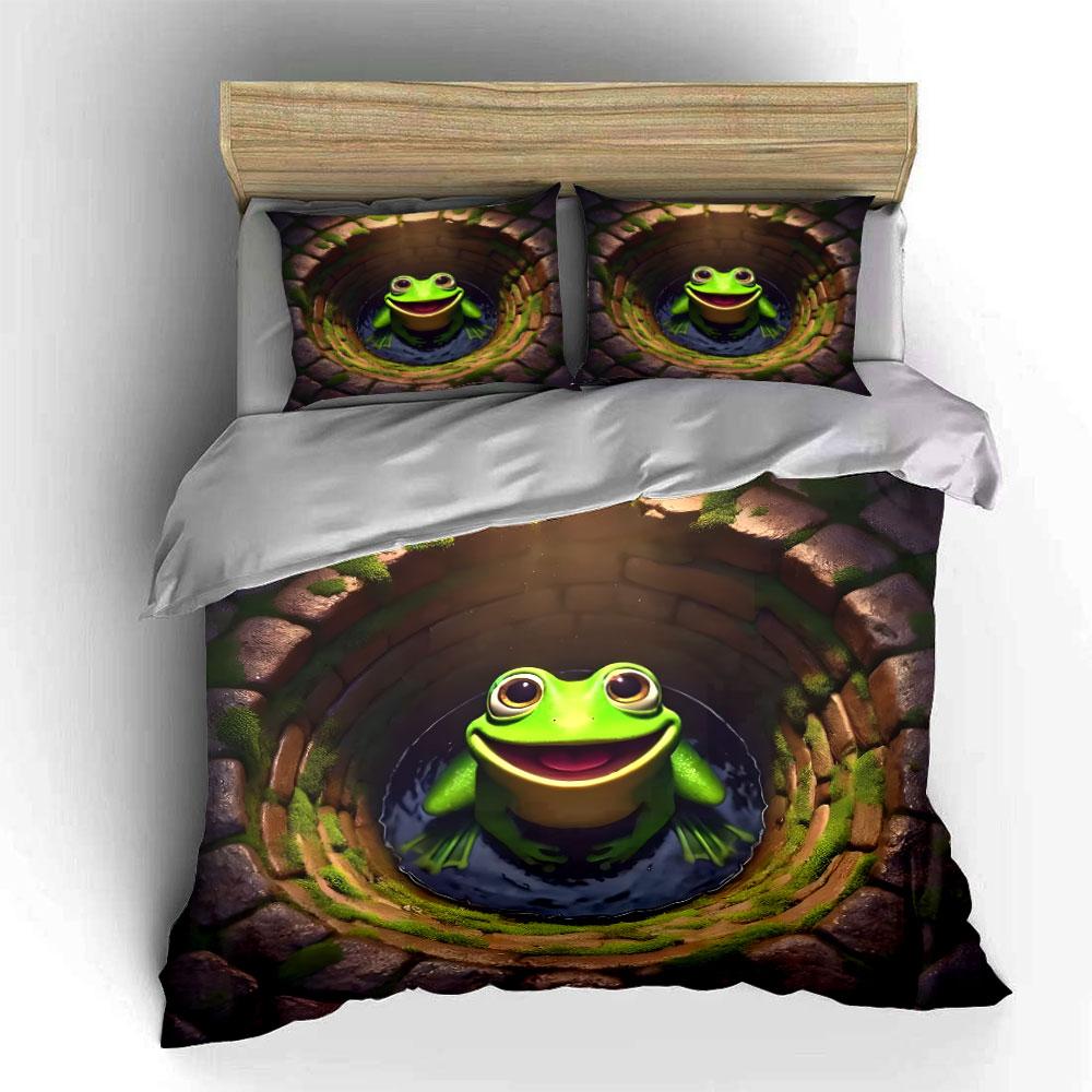 Frog-Themed Three-Piece Set Design kid s and adults  bedroom decor, Exquisite three-piece bedding set gift 135x200cm