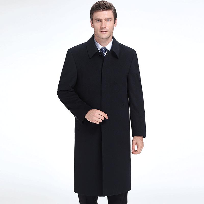 

2025 Men s Cashmere Wool Trench Coat: Mid-Length Over-the-Knee, Spring/Autumn, Plus Size, Trendy for Middle-Aged 2XL