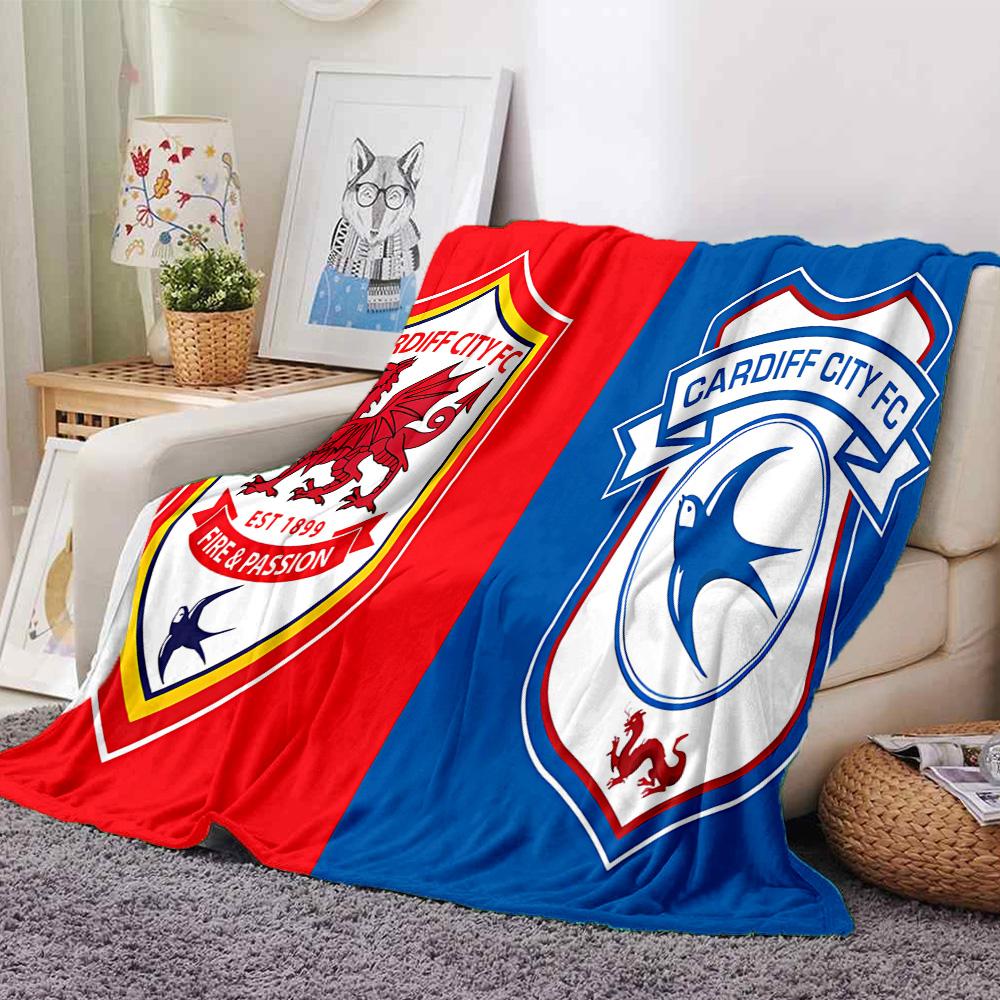 Football Club Cardiff Flannel Blanket, Soft Polyester, Modern Design, All-Season for Camping, Travel, Gifts for holidays or birthdays