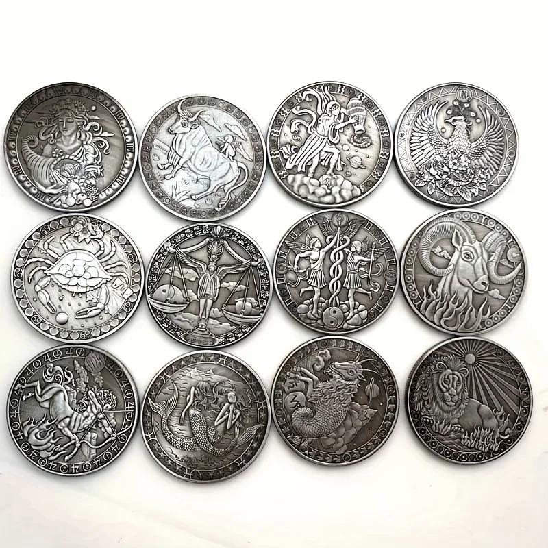 1 adet, Retro Renkli ve 12 Takımyıldızı ile Hatıra Para, Hatıra Madalyaları Koleksiyonu Yapın ve Arkadaşlara Küçük Hediyeler Verin